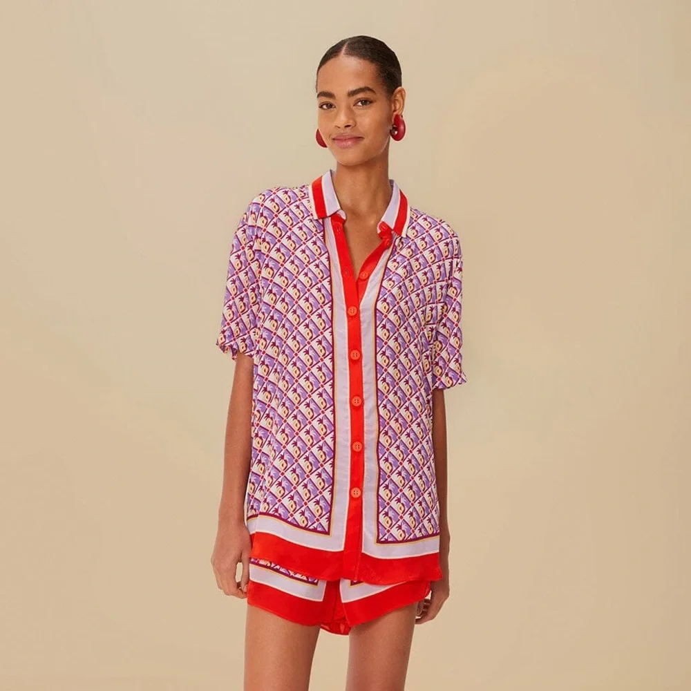 Farm Rio: Multicolor Graphic Pineapple Scarf Shirt - Picture 5 of 13